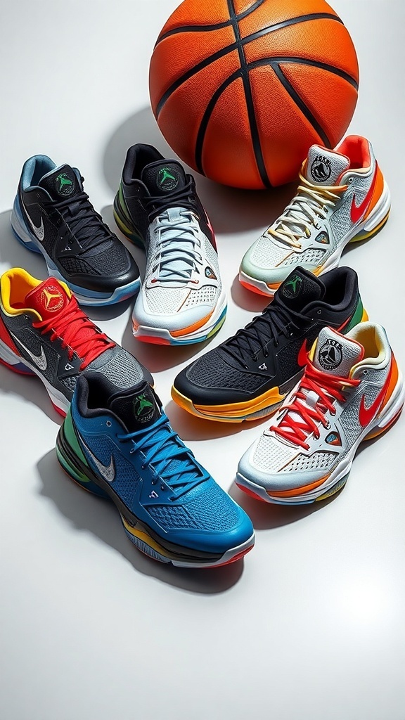 Various colorways of Curry 9 shoes displayed, featuring vibrant designs and athletic appeal.